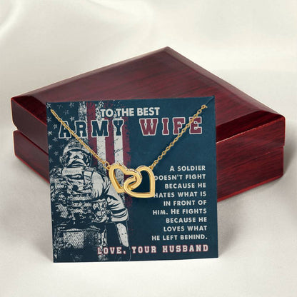 Two Heart Necklace To My Best Army Wife Amazing Gift From Husband Independence Gift Army Soldier Gift Pride Of Usa Love My Country Interlocking Hearts Necklace