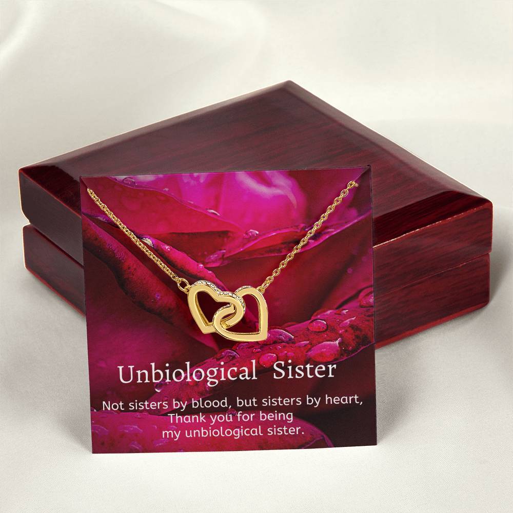 Unbiological Sister - Not Sisters By Blood But Sisters By Heart Interlocking Hearts Necklace