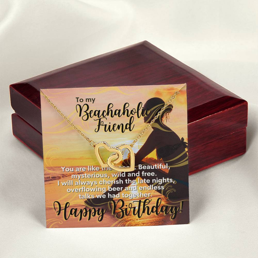 Gift For Bestfriend Beachaholic Beach Lover Party-Goer Interlocking Hearts Necklace