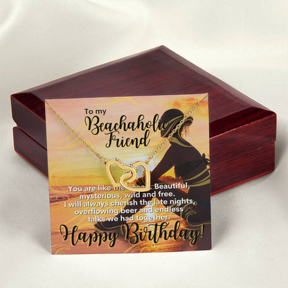 Gift For Bestfriend Beachaholic Beach Lover Party-Goer Interlocking Hearts Necklace