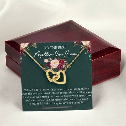 To The Best Mother-In-Law Interlocking Hearts Necklace Message Card