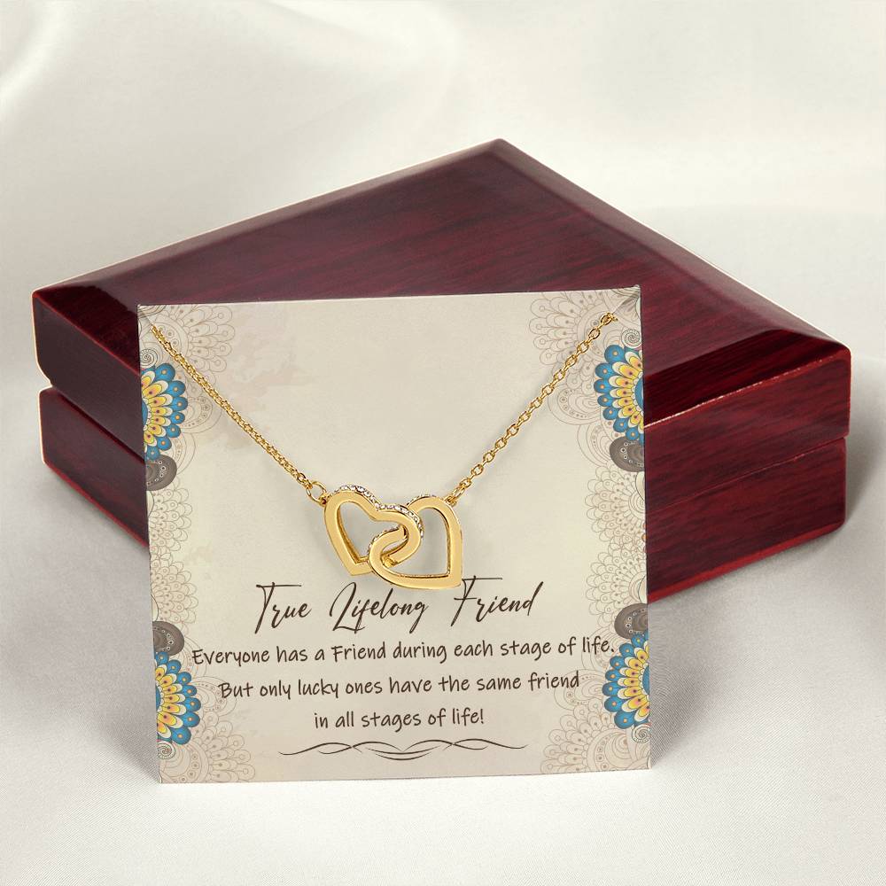 True Lifelong Friend Interlocking Hearts Necklace Message Card