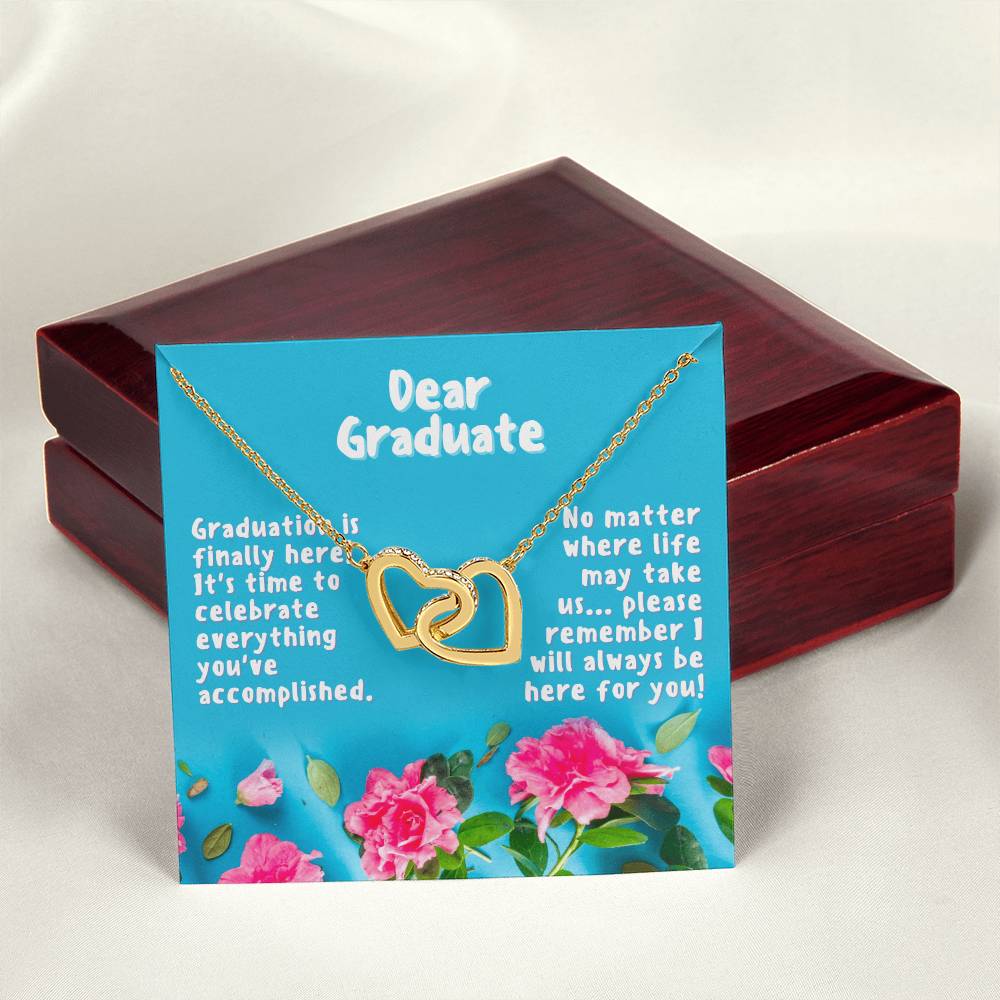 Dear Graduate Turquoise And Rose Interlocking Hearts Necklace