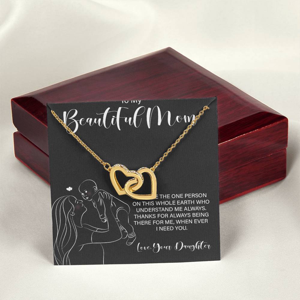 To My Wonderful Mom - Love From Daughter - Princess Love For Mom Interlocking Hearts Necklace