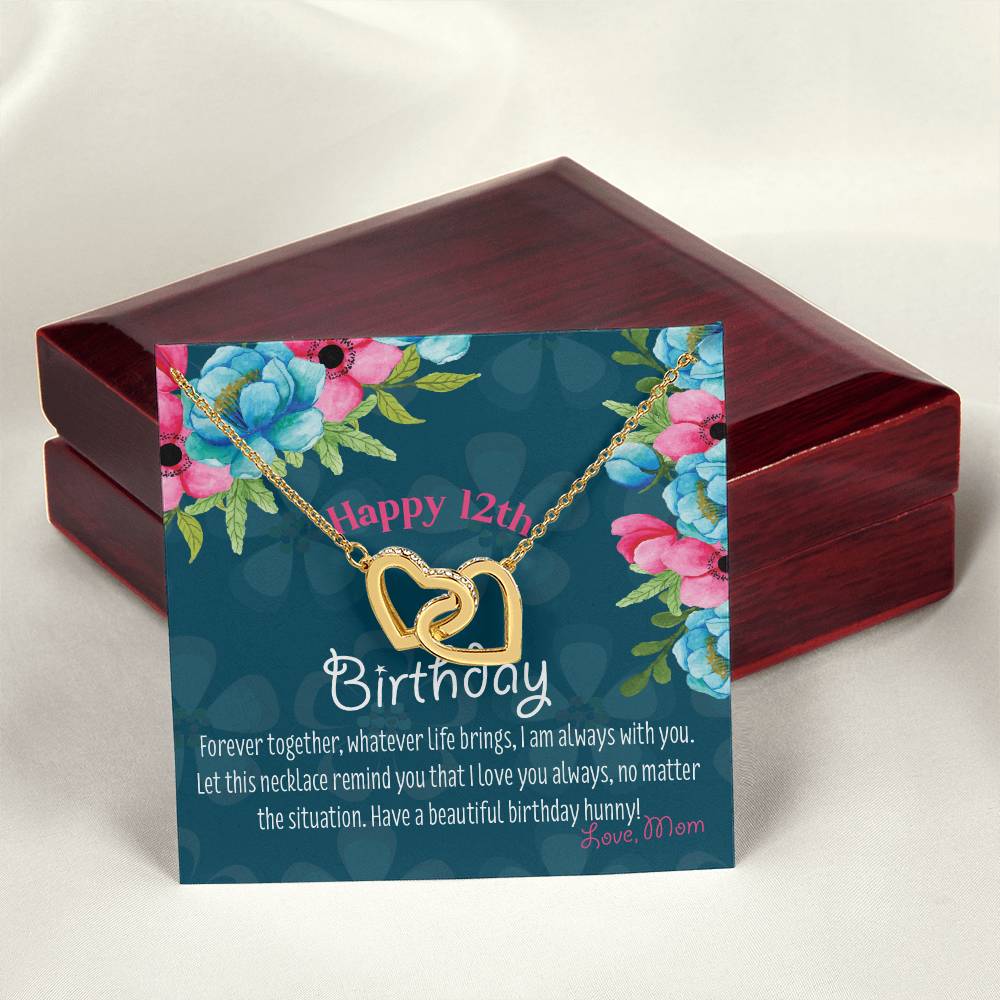 12Th Birthday Gift To Daughter From Mom Heart Birthday Necklace Daughter Turning 12 Gift From Mother Interlocking Hearts Necklace