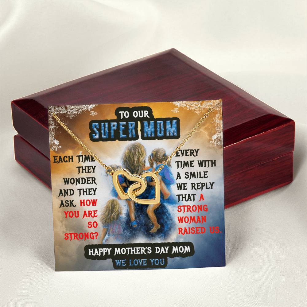 To Our Mom Super Mom Interlocking Hearts Necklace