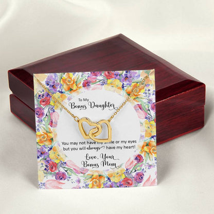 Bonus Daughter From Bonus Mom No Dna But You Have My Heart Interlocking Hearts Necklace