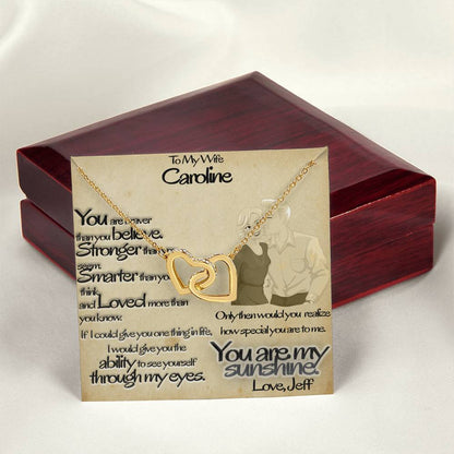 To My Wife - You Are Braver Than You Believe. Stronger Than You See Interlocking Hearts Necklace