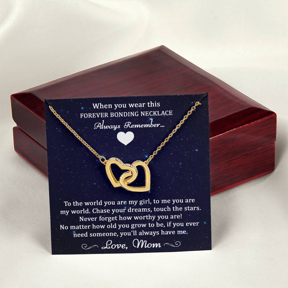 Forever Bonding Heart Necklace Gift Set - To My Daughter You Are My World Interlocking Hearts Necklace