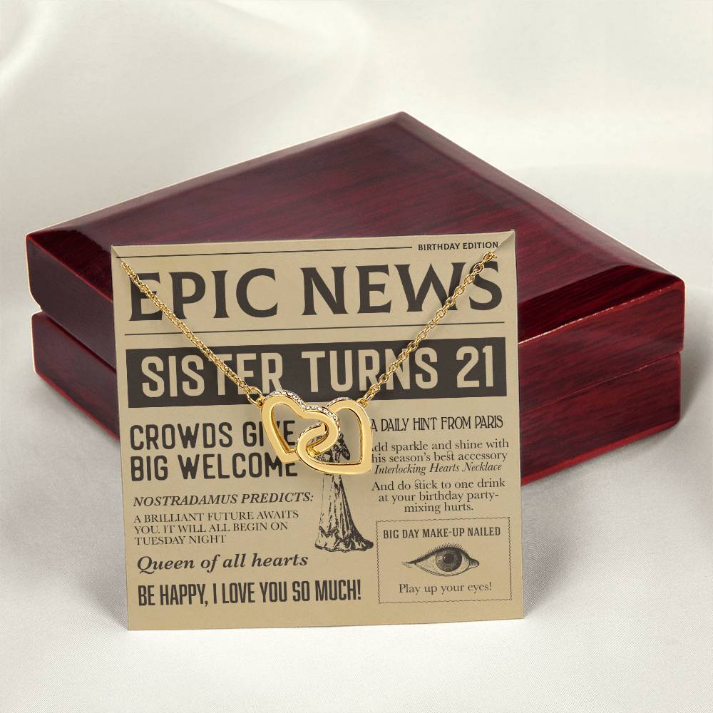 21St Birthday Gift Necklace Birthday Gift For Sister With Unique Message Card Interlocking Hearts Necklace