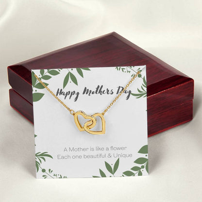 A Mother Is Like A Flower - Each One Beautiful & Unique Interlocked Hearts Mothers Day Gift Interlocking Hearts Necklace