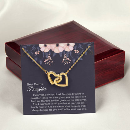 Bonus Daughter Gift Necklace Jewelry Handmade Usa Fate Has Brought Us Together Beautiful 14K Gold Forever Family Locked Hearts Interlocking Hearts Necklace