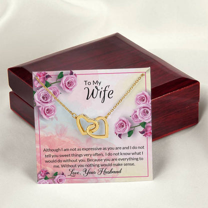 Two Hearts Beat As One Message Card Necklace Interlocking Hearts Necklace