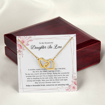 To My Wonderful Daughter In Law - Interlocking Heart Necklace Interlocking Hearts Necklace