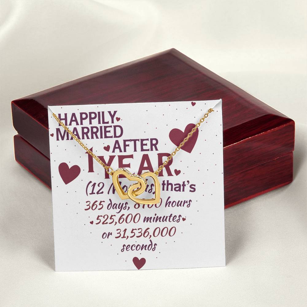 1 Year Anniversary Married Hanging Heart Sign Keepsake Interlocking Hearts Necklace