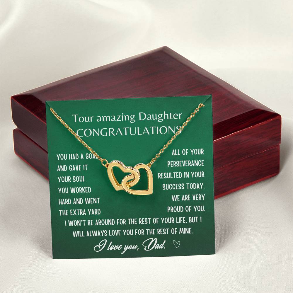 Gift For Daughter From Dad- I Will Always Love You For The Rest Of Mine Interlocking Hearts Necklace