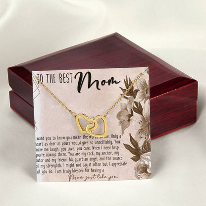 To The Best Mom Interlocking Hearts Necklace Message Card