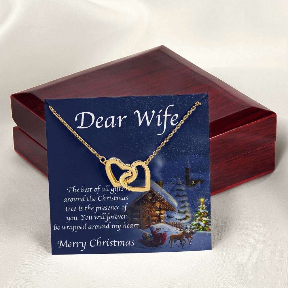 Wife Christmas Necklace - Gift From Husband For Xmas - Sterling Silver And Gold Love Pendant Interlocking Hearts Necklace