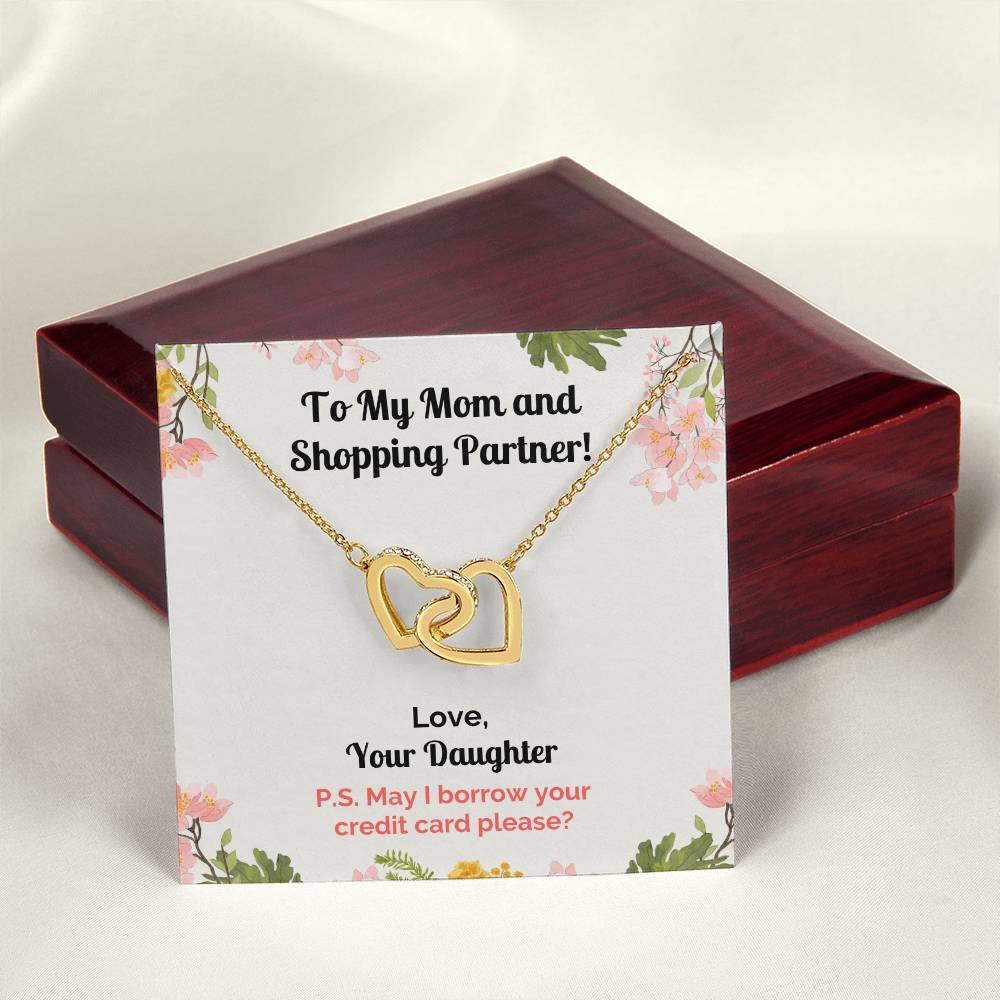 Funny Daughter'S Message Card With Necklace For Mom Interlocking Hearts Necklace