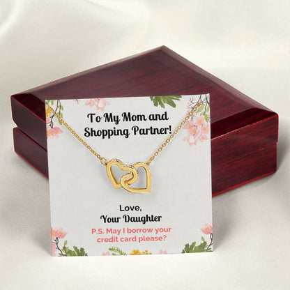 Funny Daughter'S Message Card With Necklace For Mom Interlocking Hearts Necklace