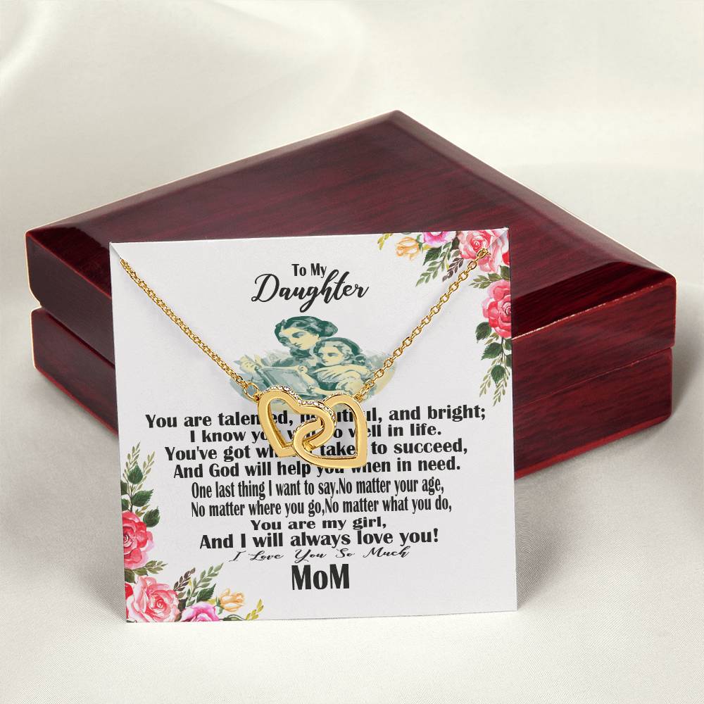 Gift For Daughter Massage Card Design Interlocking Hearts Necklace