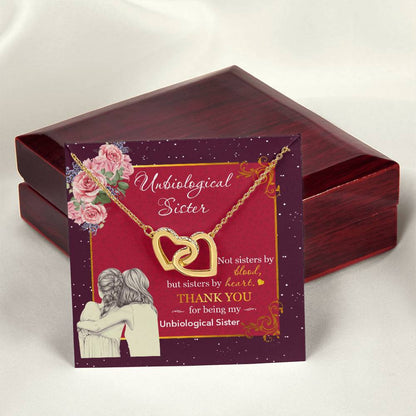 Unbiological Sister-Not Sisters By Blood But Sisters By Heart-Interlocking Heart Necklace Interlocking Hearts Necklace