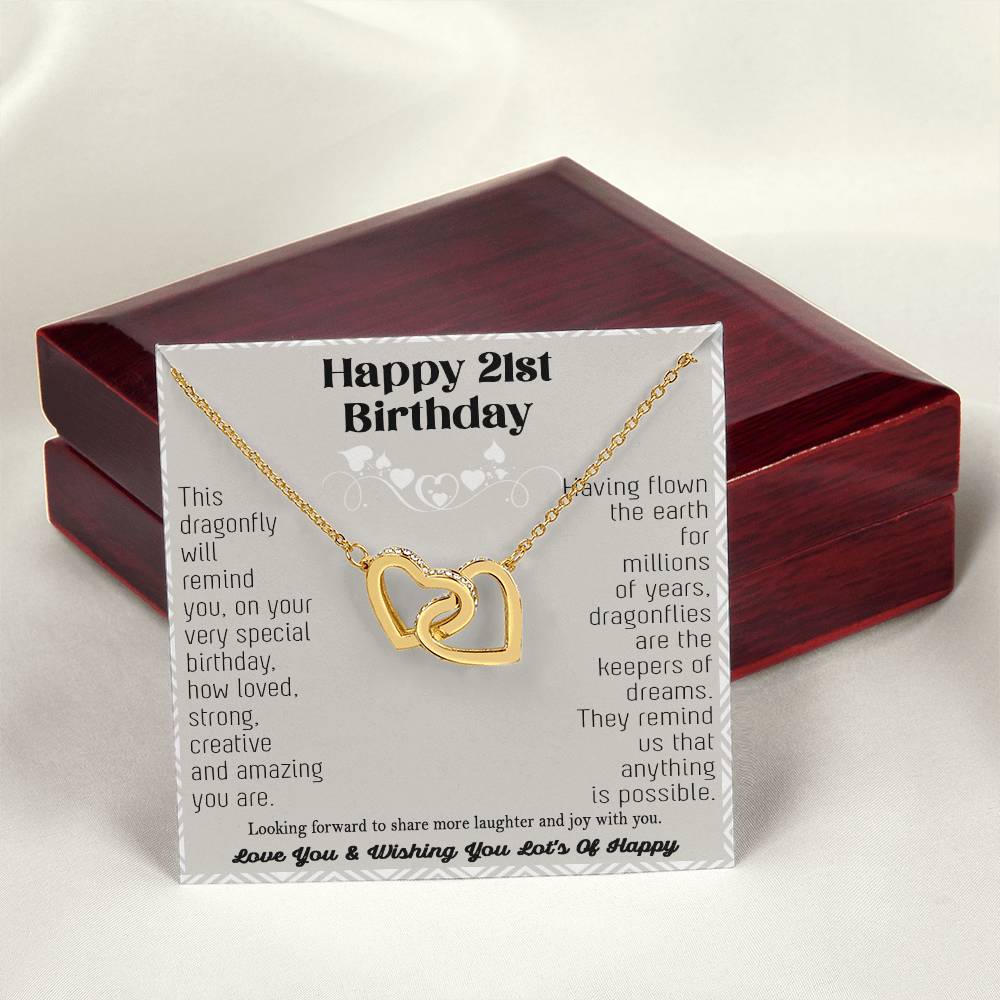 21St Birthday Dragonfly Necklace Gift Happy 21St Birthday Gifts For Her Best Friend Daughter Sister Niece Auntie Necklace Happy 21 Birthday Birthday Necklace Interlocking Hearts Necklace