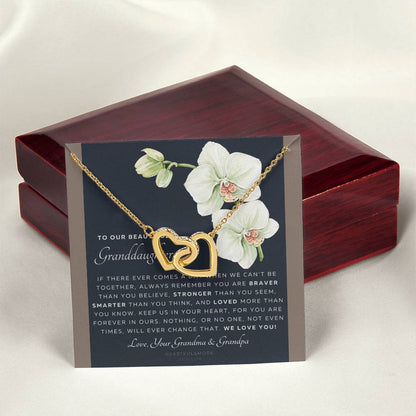 Gift For Granddaughter From Grandma & Grandpa To Our Granddaughter Live Your Dreams Birthday Graduation Christmas Interlocking Hearts Necklace