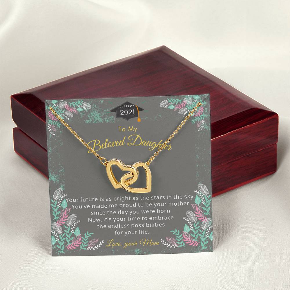 Two Hearts For Daughter'S Graduation Necklace. Interlocking Hearts Necklace