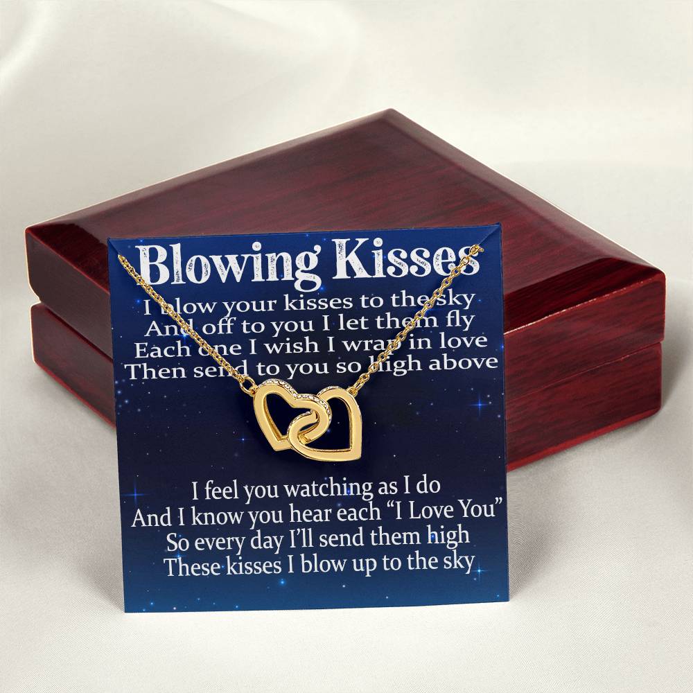 Blowing Kisses Remembrance Necklace Gift Interlocking Hearts Necklace