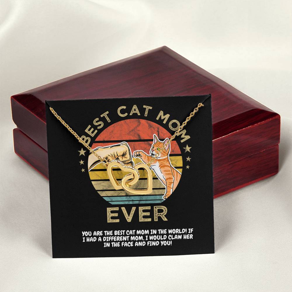 Best Cat Mom Ever Happy Mother'S Day Fist Bump Interlocking Hearts Necklace