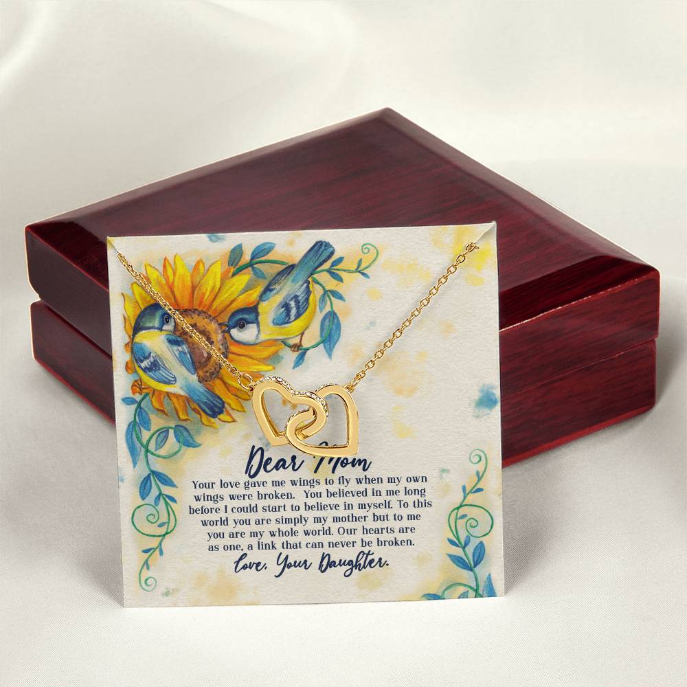 Dear Mom - Your Love Gave Me Wings To Fly When My Own Wings Were Broken From Daughter Interlocking Hearts Necklace