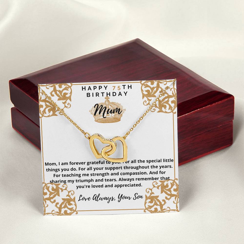 75Th Birthday Mum From Son Interlocking Hearts Necklace