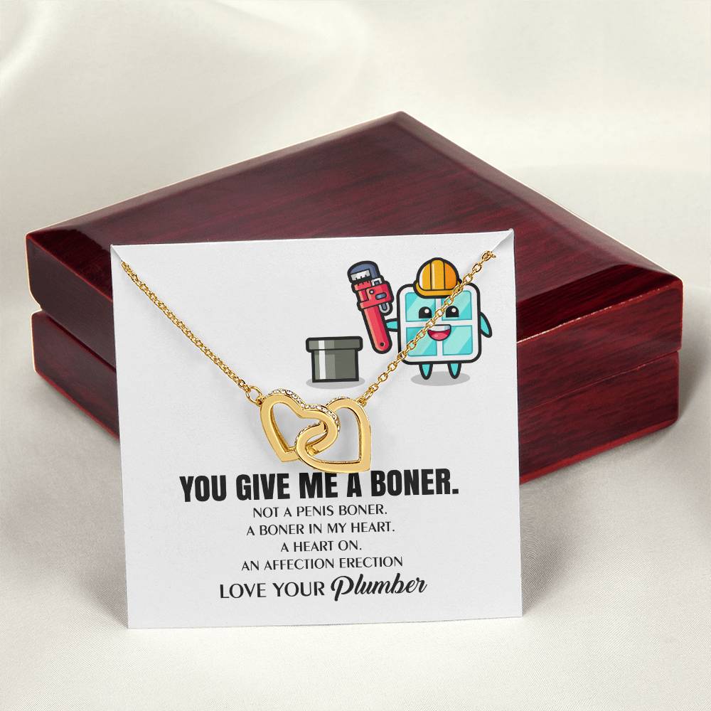 You Give Me A Heart Boner An Affection Erection Interlocking Heart Necklace Funny & Sarcastic Love For Her Mature Gag Plumber'S Wife Funny Gift Interlocking Hearts Necklace
