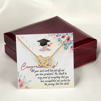 Congratulation So Proud Of You Interlocking Hearts Necklace Graduation Message Card