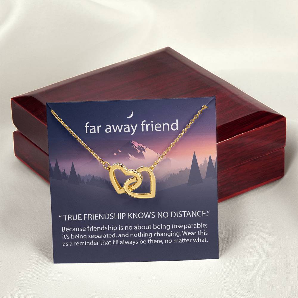 True Friendship Knows No Distance Interlocking Hearts Necklace