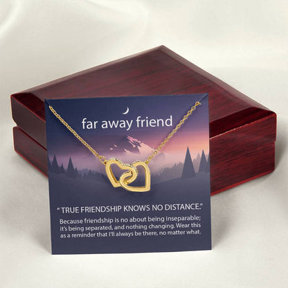 True Friendship Knows No Distance Interlocking Hearts Necklace