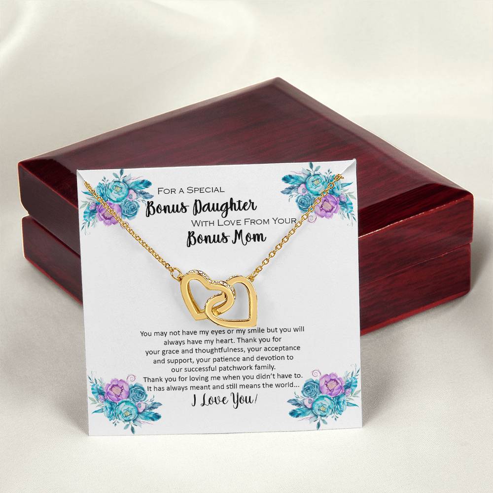 Bonus Daughter From Bonus Mom No Dna But You Have My Heart Interlocking Hearts Necklace
