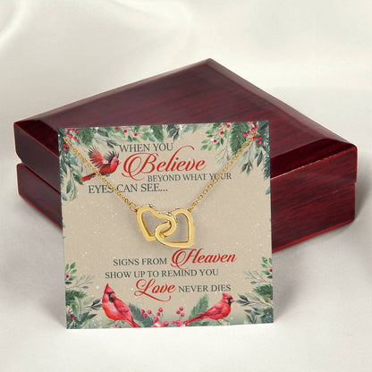 When You Believe Beyond What Your Eyes Interlocking Hearts Necklace Message Card