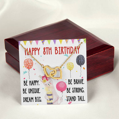 8Th Birthday Necklace Gift For Girl Daughter Birthday Gift For 8 Years Old Teen Birthday Gift Cute Llama Interlocking Hearts Necklace