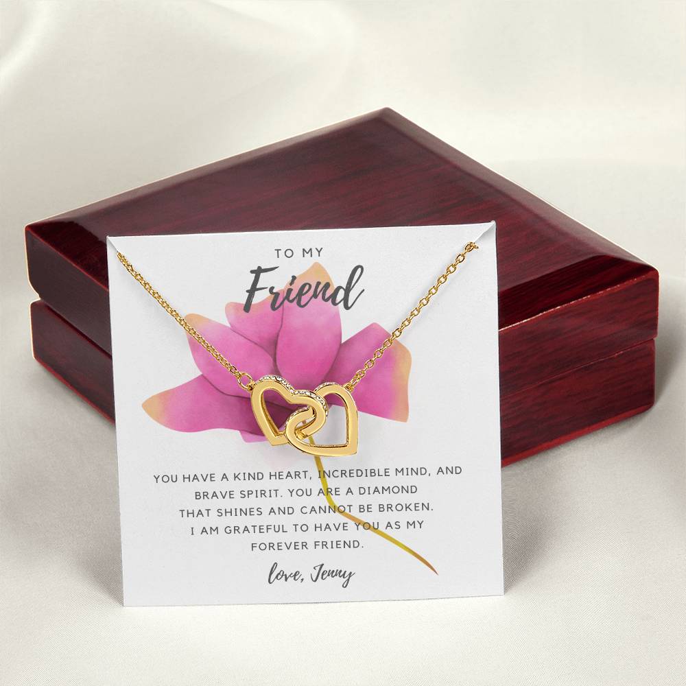 Friend Necklace - Pink Rose Interlocking Hearts Necklace