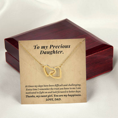 Gift For Daughter From Dad - Thanks My Sweet Girl You Are My Happiness Interlocking Hearts Necklace
