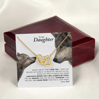 Daughter - I Will Always Be There Dad In Usa Interlocking Hearts Necklace