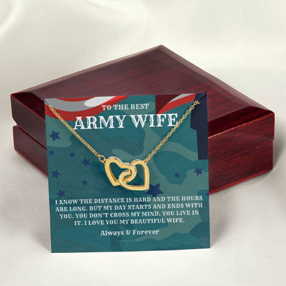 Army Wife Gift Military Gift Wife To The Best Army Wife In The World Army Jewelry Deployment Necklace Deployment Gift Gift For Army Wife Interlocking Hearts Necklace