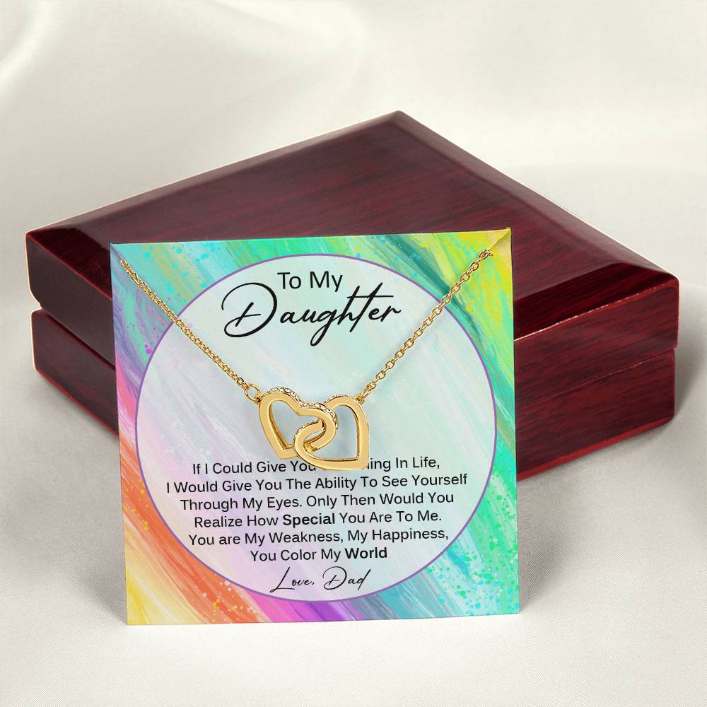 You Color My World - Gift For Daughter From Dad Interlocking Hearts Necklace