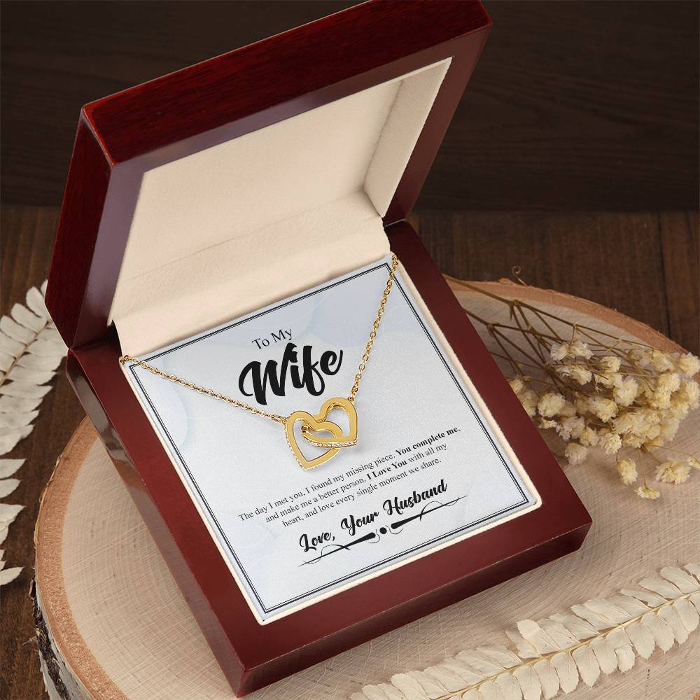To My Wife- You Complete Me- Interlocking Heart Necklace Interlocking Hearts Necklace