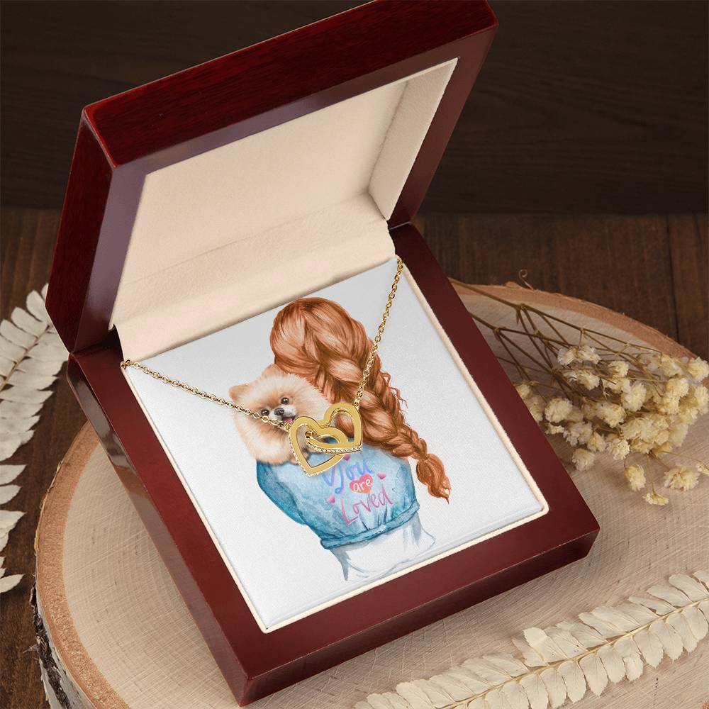 Dog Mom Pom Pomeranian Lovers Two Interlocking Hearts Gift Necklace Interlocking Hearts Necklace
