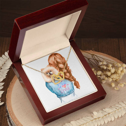 Dog Mom Pom Pomeranian Lovers Two Interlocking Hearts Gift Necklace Interlocking Hearts Necklace