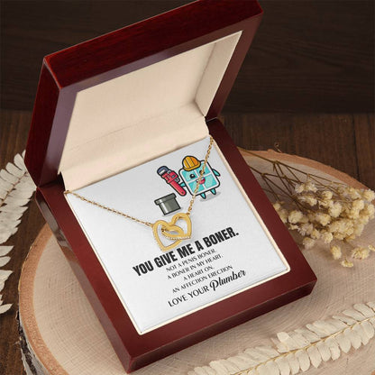 You Give Me A Heart Boner An Affection Erection Interlocking Heart Necklace Funny & Sarcastic Love For Her Mature Gag Plumber'S Wife Funny Gift Interlocking Hearts Necklace