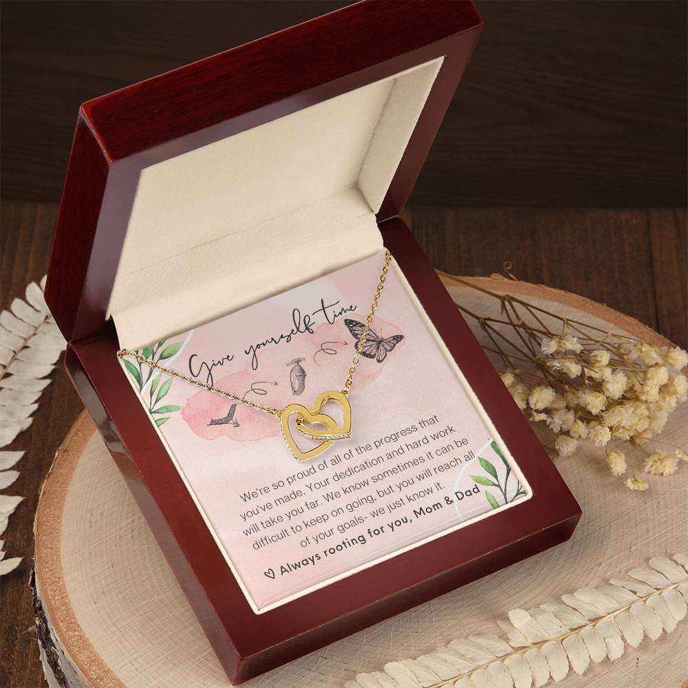 From Parents Interlocking Hearts Necklace Butterfly Encouragement